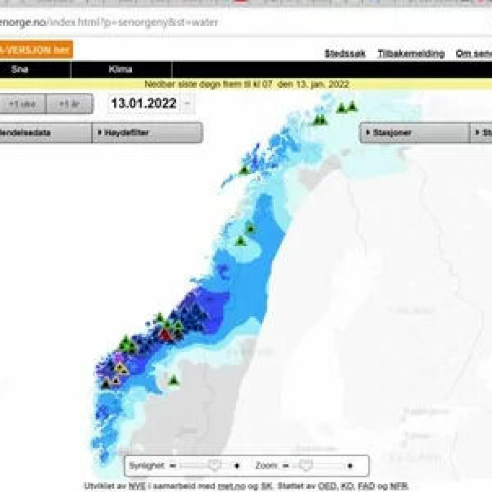 FARE: NVEs nedbørskart med oversikt over flom-, jordras-, snøras og steinras-fare. FARE: NVEs nedbørskart med oversikt over flom-, jordras-, snøras og steinras-fare.