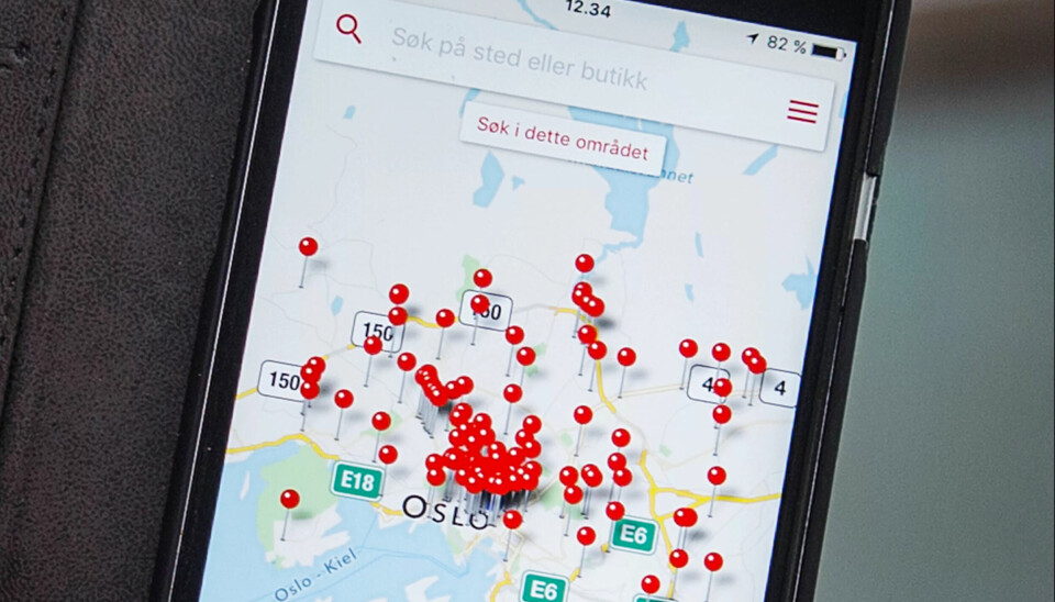 RØDE PRIKKER: På appen kan du finne butikker i med tariffavtaler. RØDE PRIKKER: På appen kan du finne butikker i med tariffavtaler.