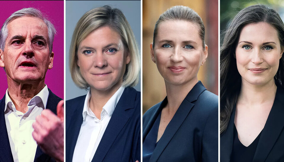 Fire nordiske statsministre: Fra venstre: Jonas Gahr Støre (Norge), Magdalena Andersson (Sverige), Mette Frederiksen (Danmark) og Sanna Marin (Finland). Fire nordiske statsministre: Fra venstre: Jonas Gahr Støre (Norge), Magdalena Andersson (Sverige), Mette Frederiksen (Danmark) og Sanna Marin (Finland).