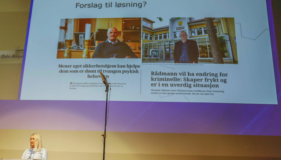 PRESSEDEKNING: Bodil Bakken Domingos fortalte om den massive pressedekningen og bråket rundt en ny ROP-bolig på fagkonferansen om helsehjelp og samfunnsvern. PRESSEDEKNING: Bodil Bakken Domingos fortalte om den massive pressedekningen og bråket rundt en ny ROP-bolig på fagkonferansen om helsehjelp og samfunnsvern.