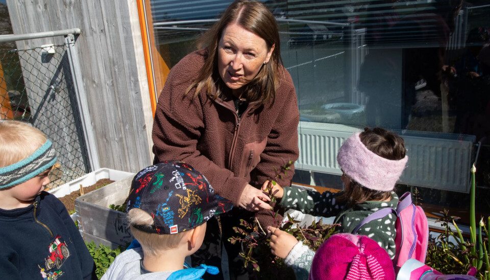 GAVEPRODUKSJON: Styrer i barnehagen på Utsira Marlin Eriksen gjør klar sjokolademynte som bibliotekaren skal få i bursdagsgave fra alle i barnehagen Maria med rosa pannebånd er den heldige som skal få bære stasen ned til biblioteket. GAVEPRODUKSJON: Styrer i barnehagen på Utsira Marlin Eriksen gjør klar sjokolademynte som bibliotekaren skal få i bursdagsgave fra alle i barnehagen Maria med rosa pannebånd er den heldige som skal få bære stasen ned til biblioteket.