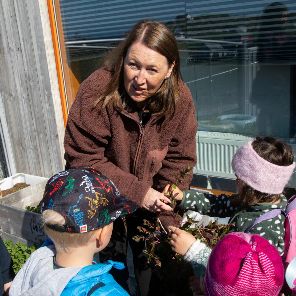 GAVEPRODUKSJON: Styrer i barnehagen på Utsira Marlin Eriksen gjør klar sjokolademynte som bibliotekaren skal få i bursdagsgave fra alle i barnehagen Maria med rosa pannebånd er den heldige som skal få bære stasen ned til biblioteket. GAVEPRODUKSJON: Styrer i barnehagen på Utsira Marlin Eriksen gjør klar sjokolademynte som bibliotekaren skal få i bursdagsgave fra alle i barnehagen Maria med rosa pannebånd er den heldige som skal få bære stasen ned til biblioteket.