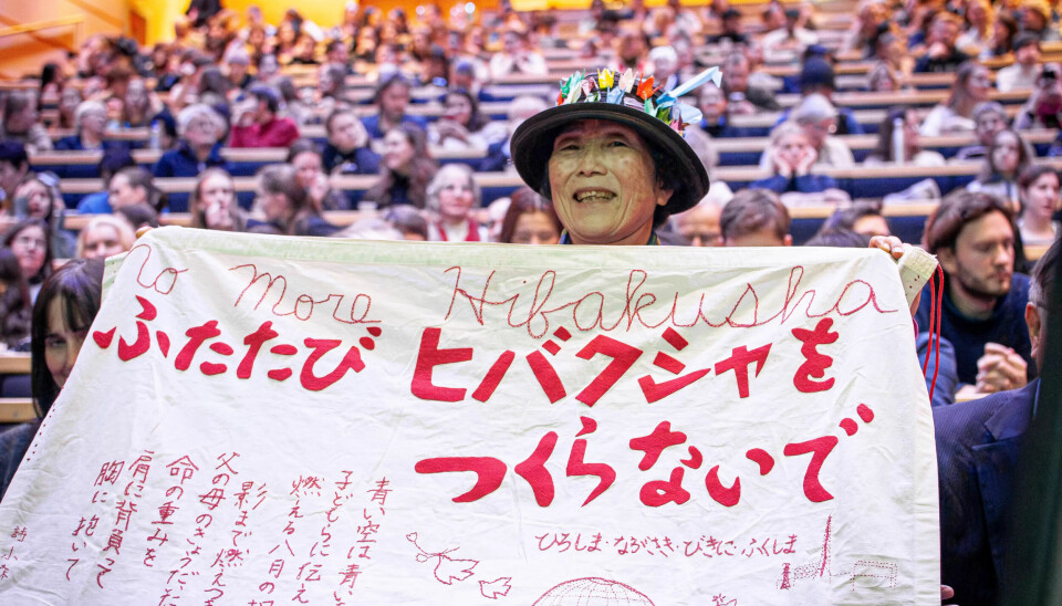 Noriko Isobe, aktivist for Nihon Hidankyo, vinnere av Nobels fredspris 2024 i åpent møte ved Universitetet i Oslo. Noriko Isobe, aktivist for Nihon Hidankyo, vinnere av Nobels fredspris 2024 i åpent møte ved Universitetet i Oslo.