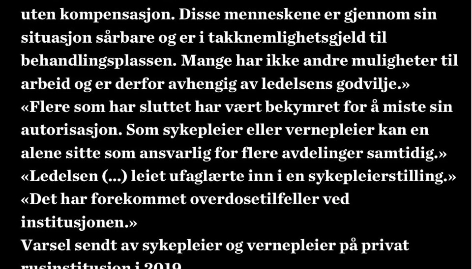 Alvorlige varsler mot rusinstitusjoner: «Vi ber dere innstendig om at dere kommer på et fysisk tilsyn»