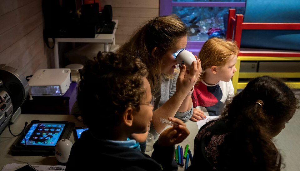 MIKROSKOP: Barnehagepedagog Malin Lifvergren (31) kom over de digitale mikroskopene på en inspirasjonskonferanse. – Heldigvis er styreren av barnehagen like interessert i digitale verktøy som meg, så jeg fikk lov til å kjøpe dem, sier hun. MIKROSKOP: Barnehagepedagog Malin Lifvergren (31) kom over de digitale mikroskopene på en inspirasjonskonferanse. – Heldigvis er styreren av barnehagen like interessert i digitale verktøy som meg, så jeg fikk lov til å kjøpe dem, sier hun.