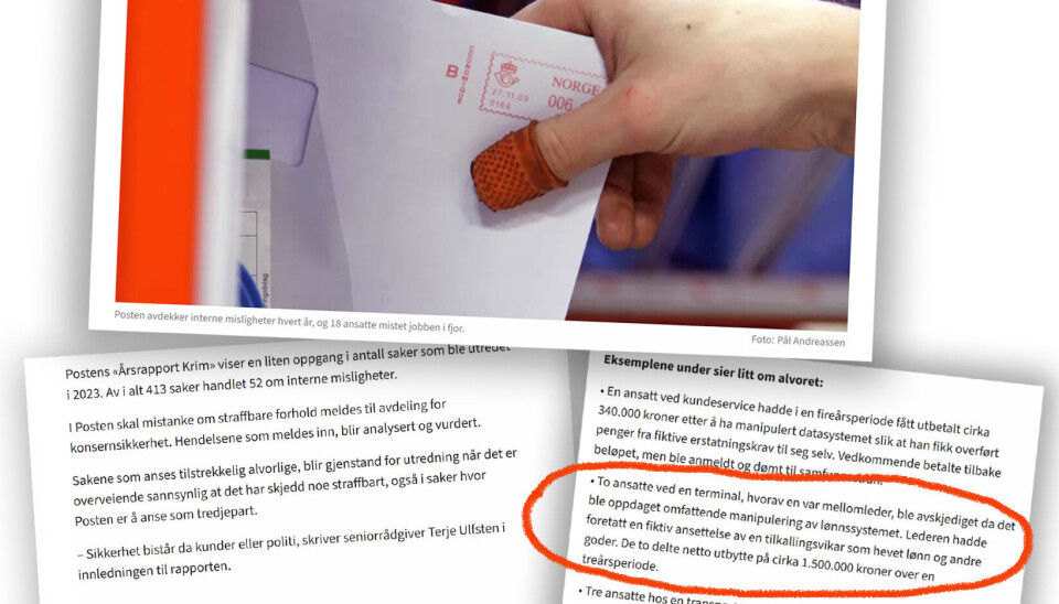 OMFATTENDE: Gjennom en treårsperiode lyktes svindlerne stjele et millionbeløp fra Posten Bring. Her en faksimile fra da saken først ble omtalt i Posthornet.