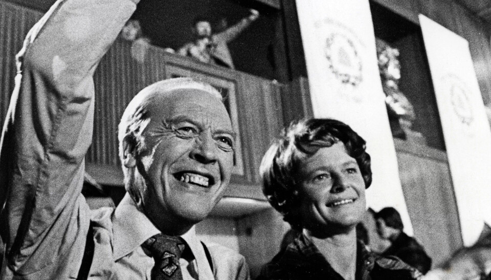 VALGVAKE: Odvar Nordli og Gro Harlem Brundtland i Samfundssalen på valgdagen for Stortingsvalget, september 1977.