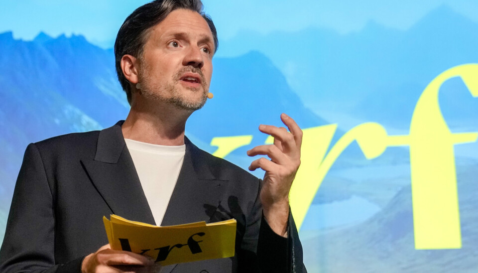 OVER SPERREGRENSEN: Partileder Dag-Inge Ulstein på Kristelig Folkepartis valgvake på Radisson Blu Scandinavia Hotel under stortingsvalget 2025.
